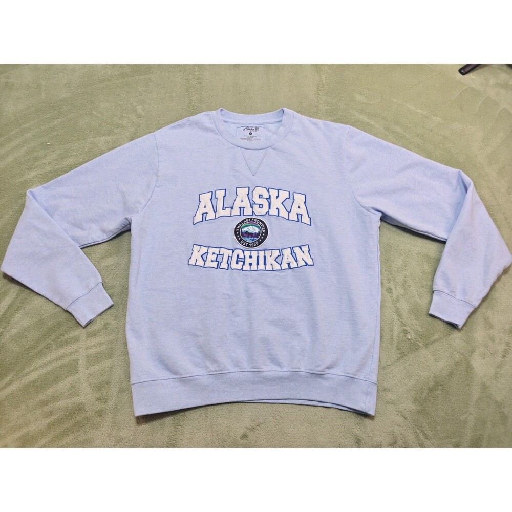Alaska Outpost Sweatshirt Womens L Blue Ketchikan Embroidered Graphic Pullover